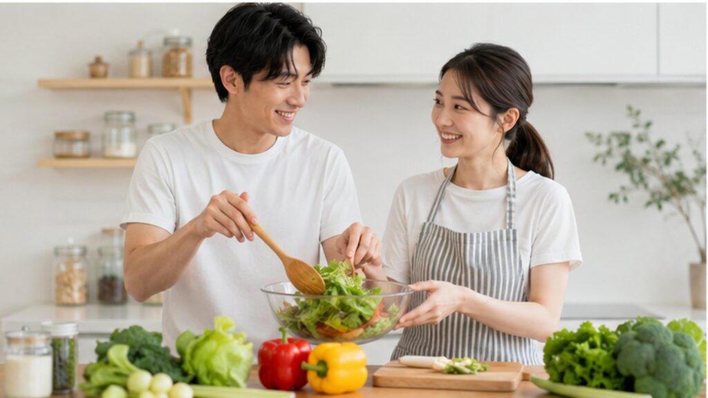 フォーミー資格で学んだ健康や食事の知識を日常生活に活用する日本人男女