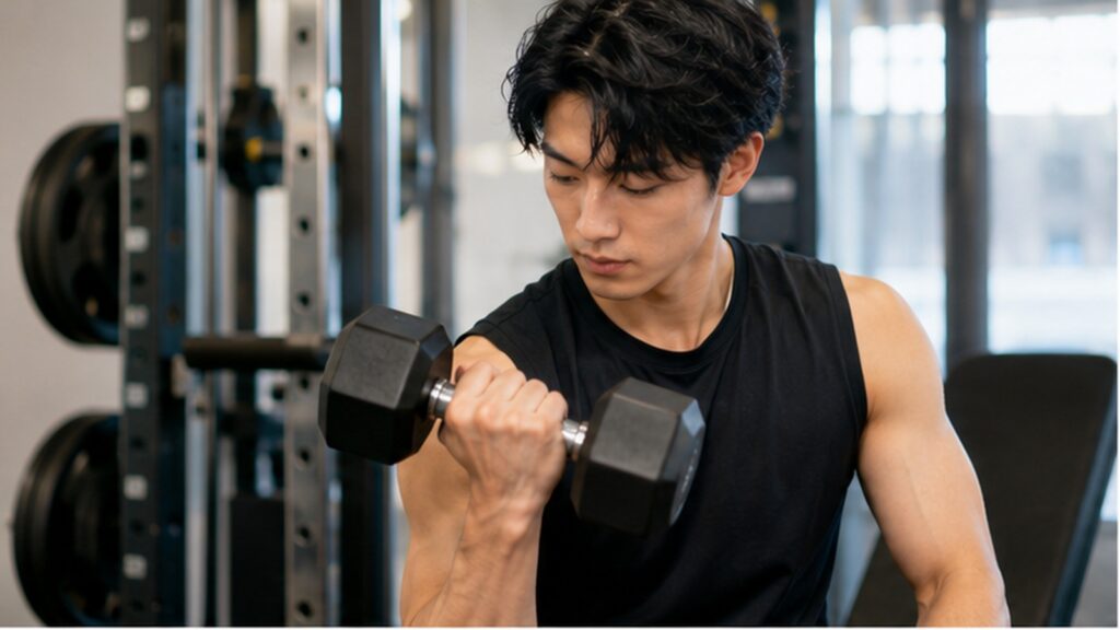 岩本照さんが取得したフォーミーの筋トレスペシャリスト資格をイメージした男性の筋力トレーニング